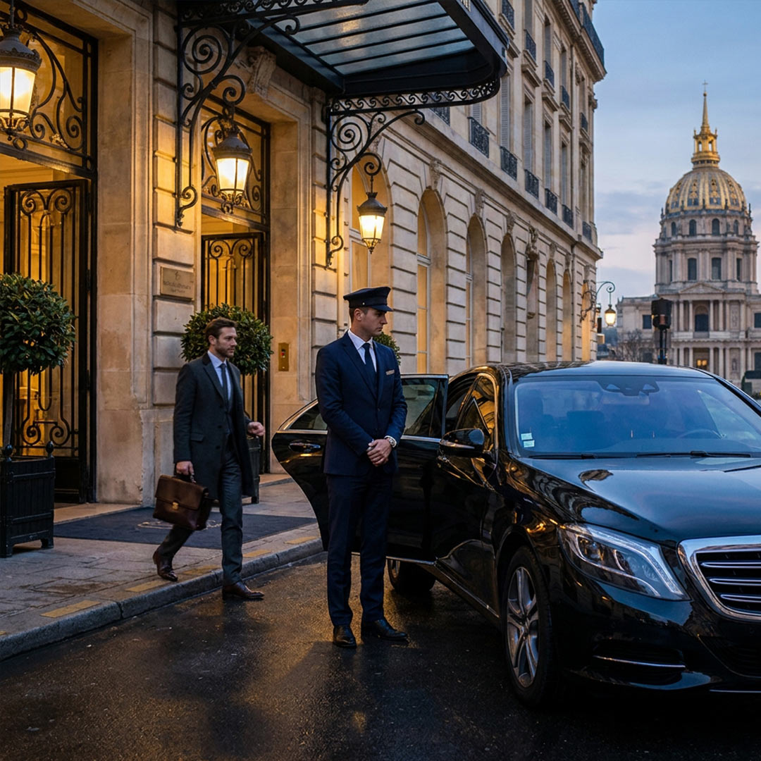 Mercedes chauffeur vehicle available by the hour in Paris