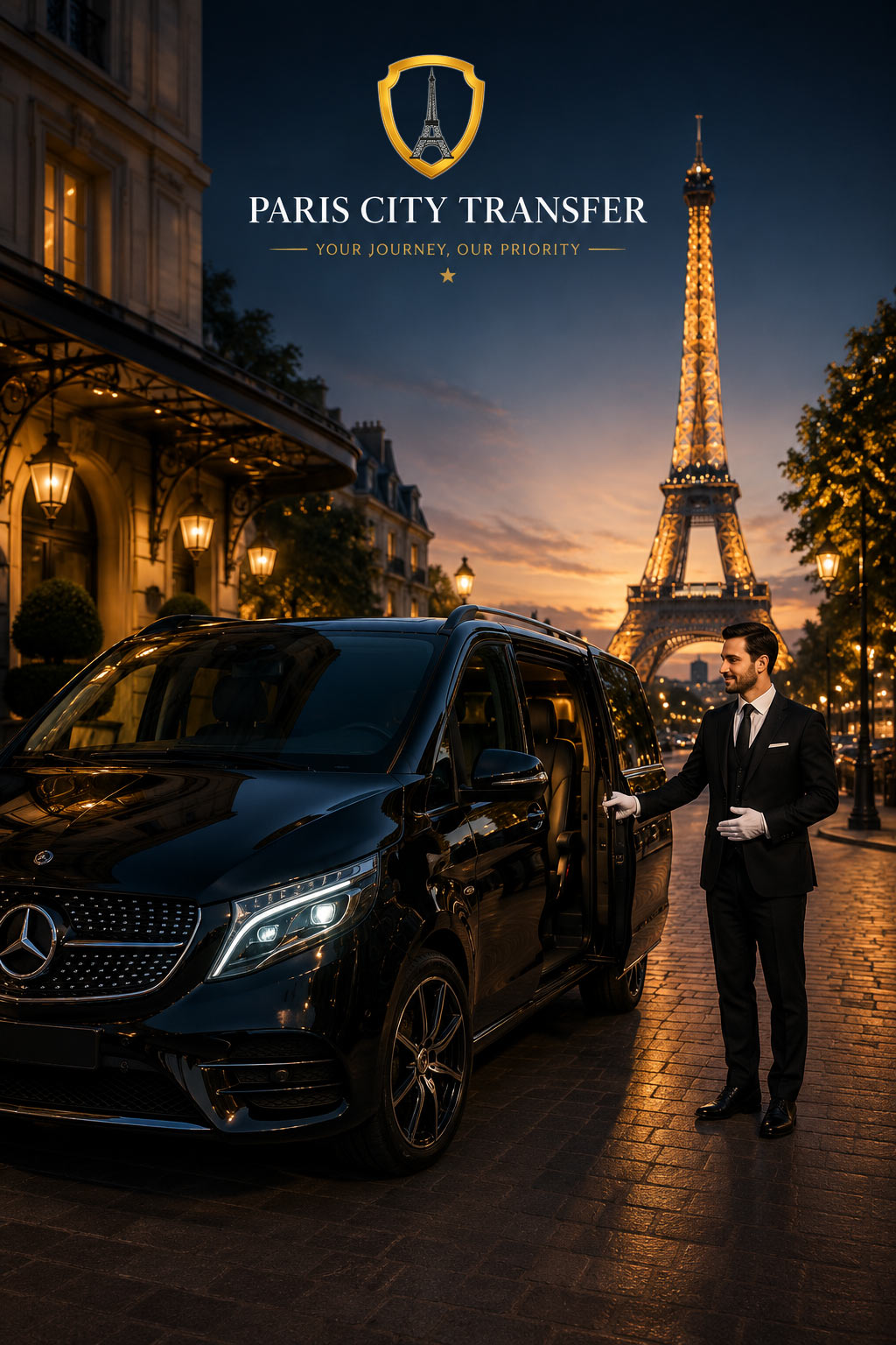 Paris City Transfer private chauffeur with luxury Mercedes vehicle in Paris