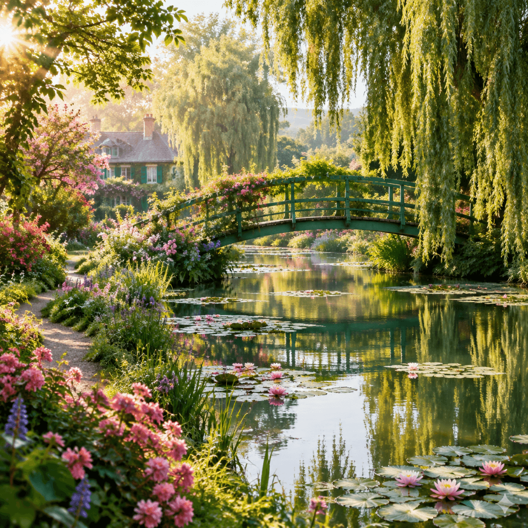 Giverny private transfer destination featuring Monet's famous garden and Japanese bridge